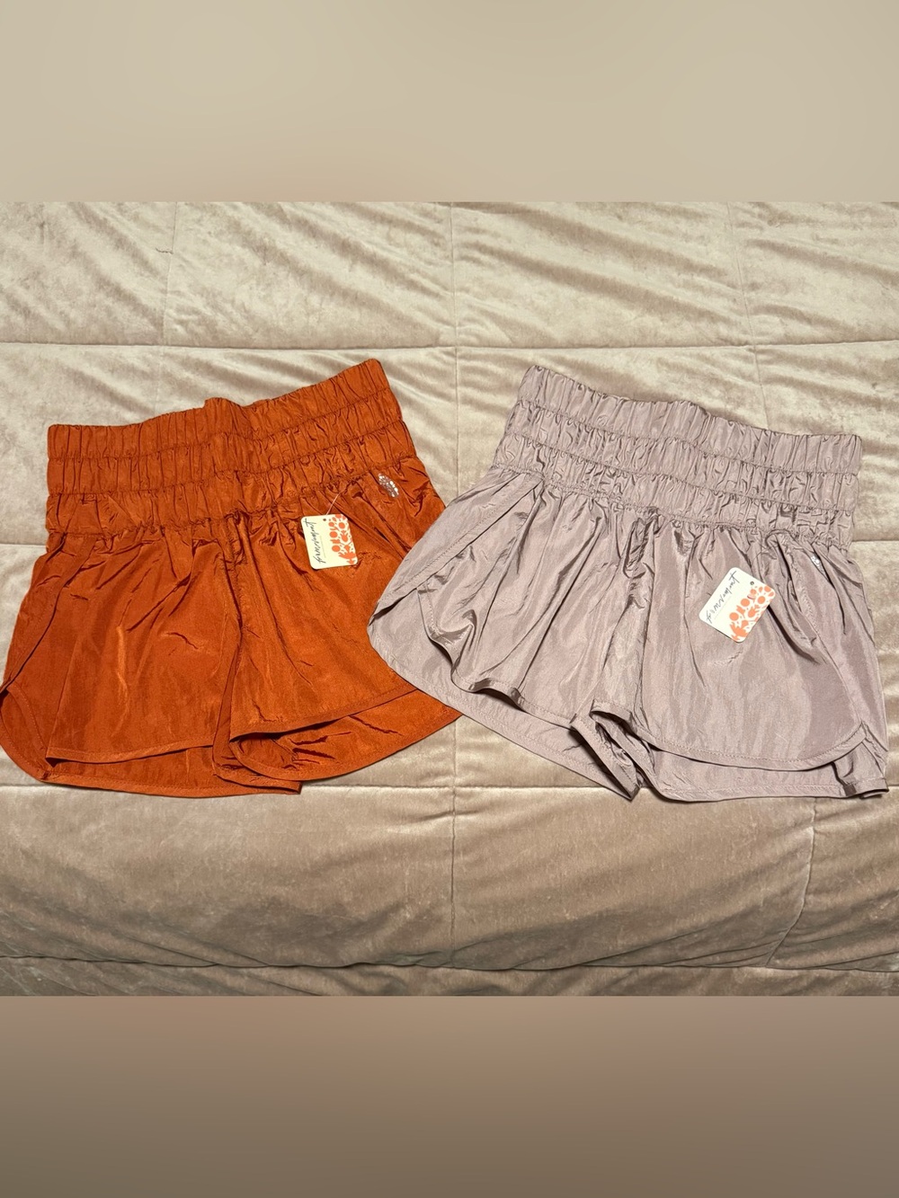 2 Pairs of Women’s Free People Movement High-Waist Smocked Shorts S Mauve, Rust
